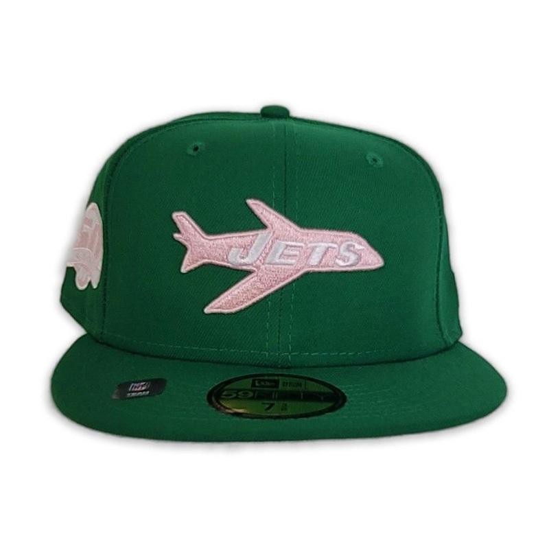 New Era New York Jets Green 50th Season Patch Pink Undervisor 59FIFTY Fitted Hat