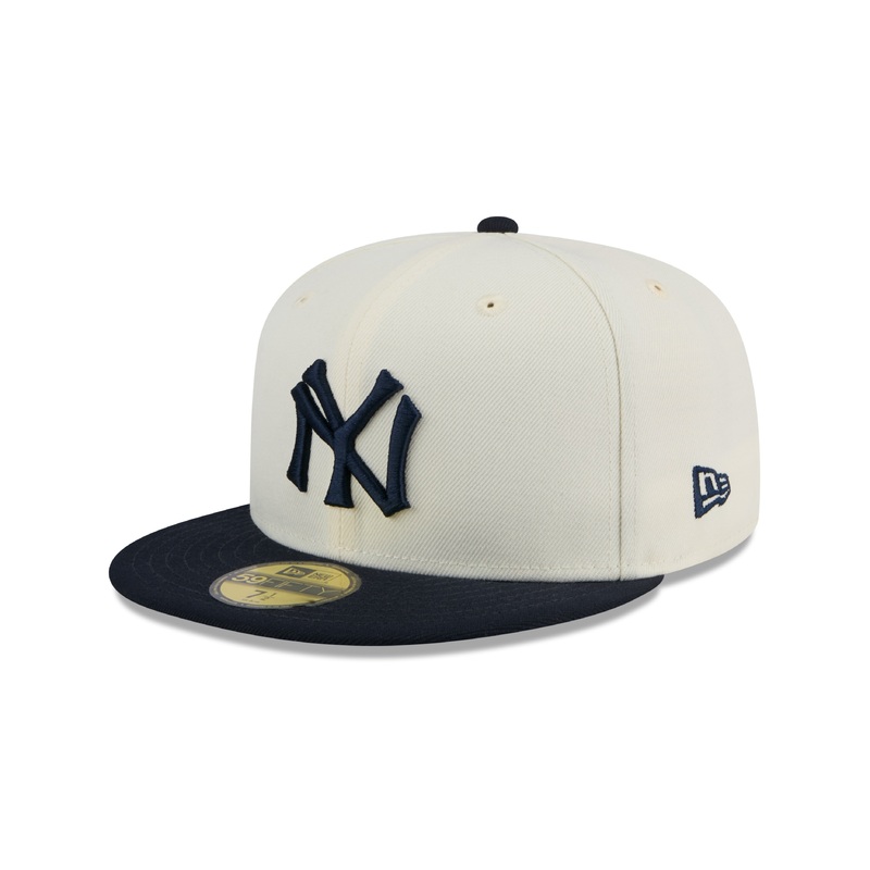 New York Yankees MLB New Era Men’s Off-White/Navy 59Fifty 2024 Evergreen Fitted Hat