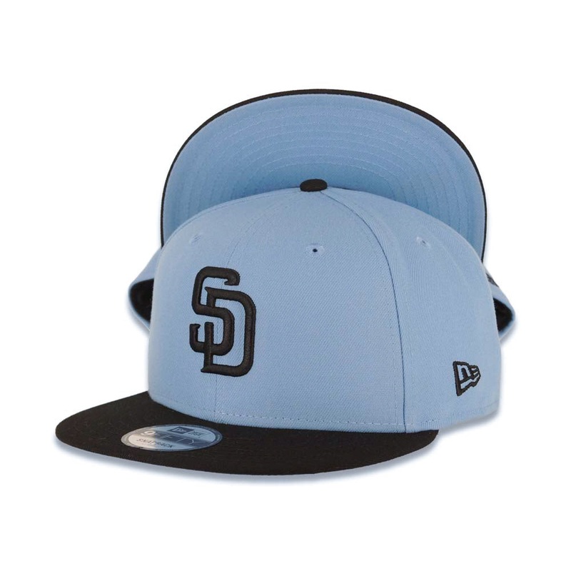 San Diego Padres New Era MLB 9FIFTY 950 Snapback Cap Hat Sky Blue Crown Black Visor Black Logo