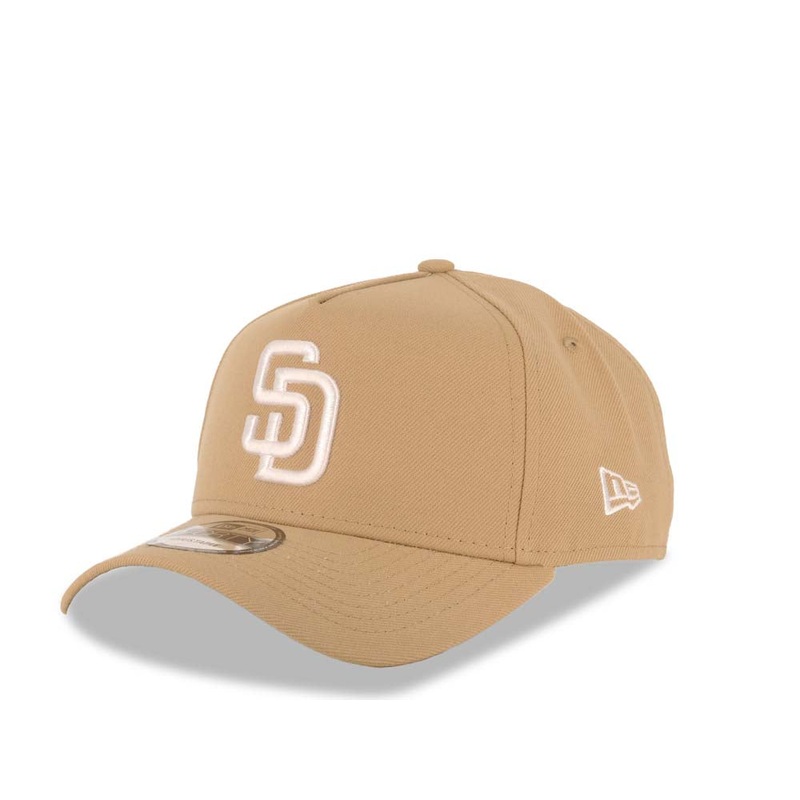 San Diego Padres New Era MLB 9FORTY 940 A-Frame Adjustable Snapback Cap Hat Khaki Crown/Visor White Logo