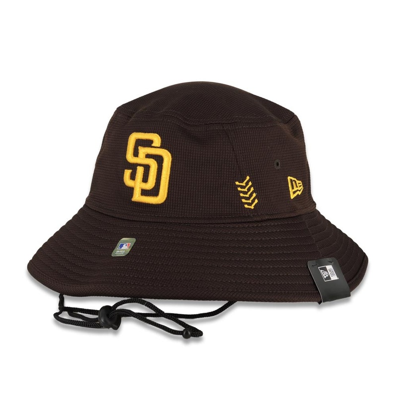 San Diego Padres New Era MLB Bucket Cap Hat Brown Crown/Visor Yellow Logo (2024 Spring Traning)