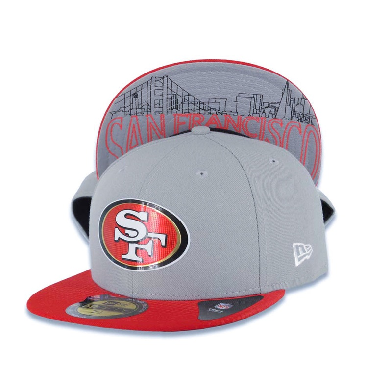 San Francisco 49ERS New Era NFL 59FIFTY 5950 Fitted Cap Hat Gray Crown Red Visor Team Color Logo (2015 Draft)
