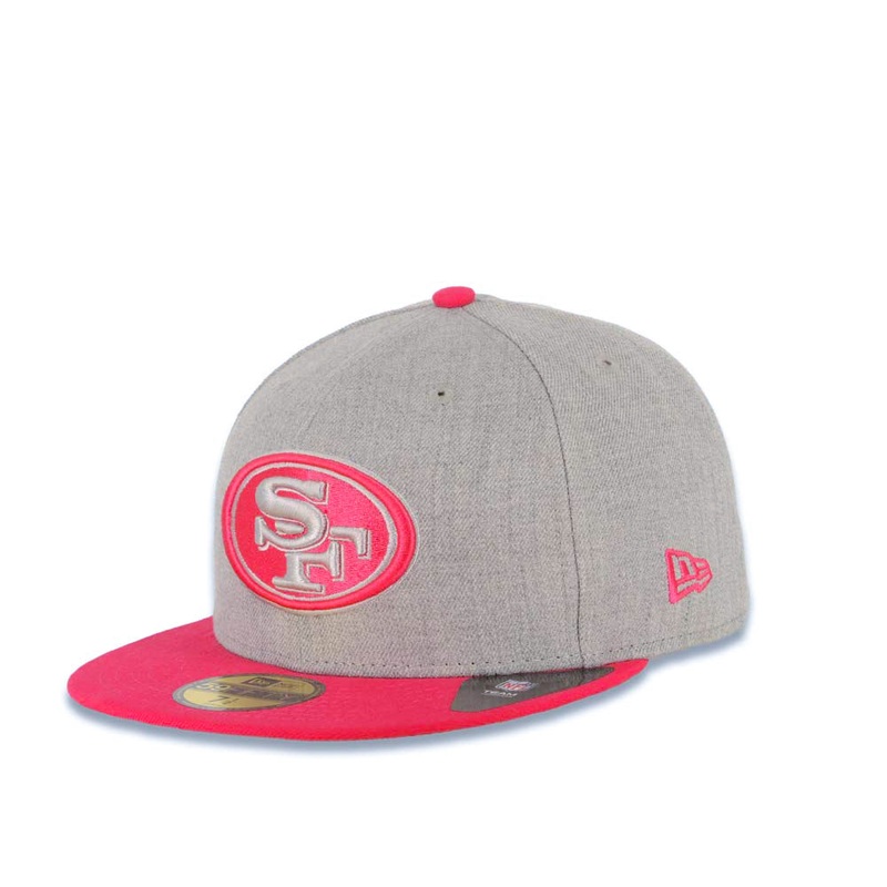San Francisco 49ERS New Era NFL 59FIFTY 5950 Fitted Cap Hat Heather Gray Crown Magenta Visor Gray/Magenta Logo