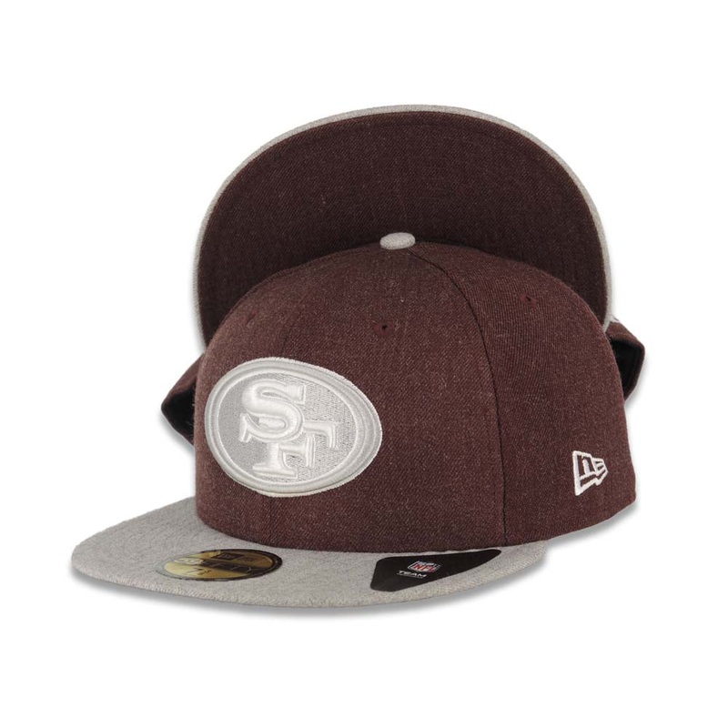 San Francisco 49ERS New Era NFL 59FIFTY 5950 Fitted Cap Hat Heather Maroon Crown Dark Gray Visor Dark Gray/White Logo Maroon UV
