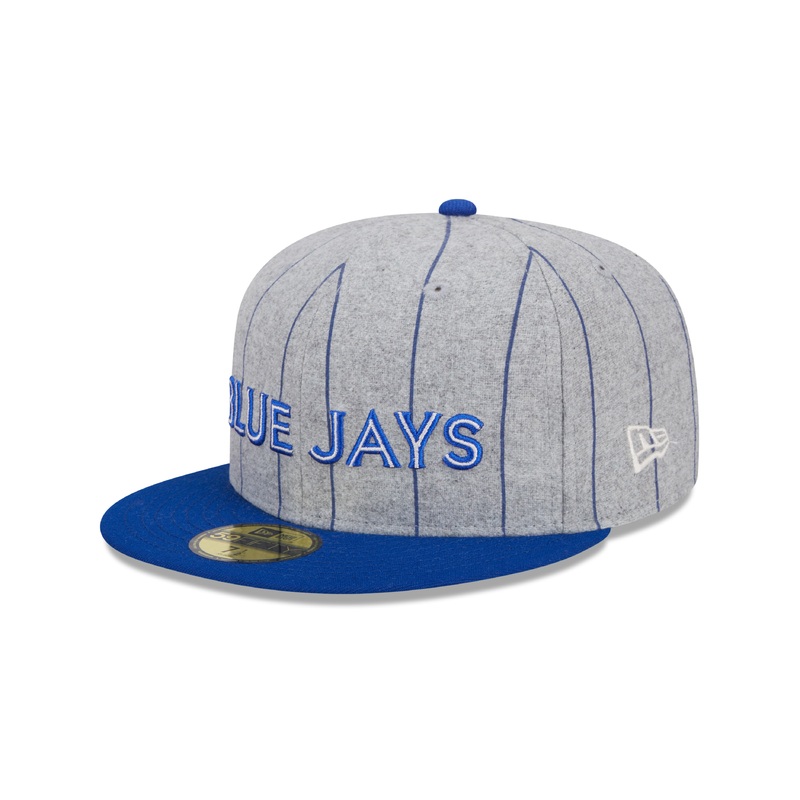 Toronto Blue Jays MLB New Era Men’s Grey 59Fifty Heather Pinstripe Fitted Hat