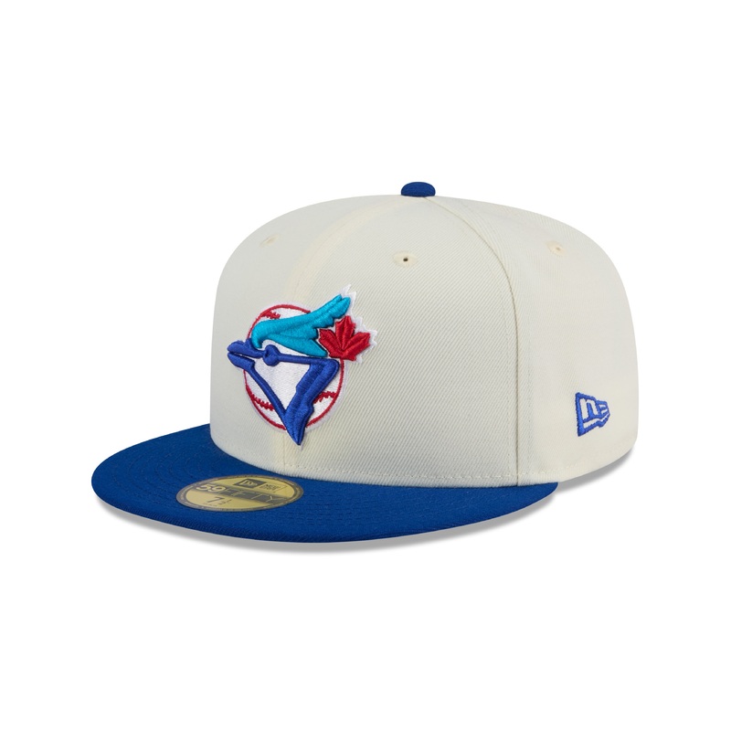 Toronto Blue Jays MLB New Era Men’s Off-White/Royal Blue 59Fifty 2024 Evergreen Fitted Hat