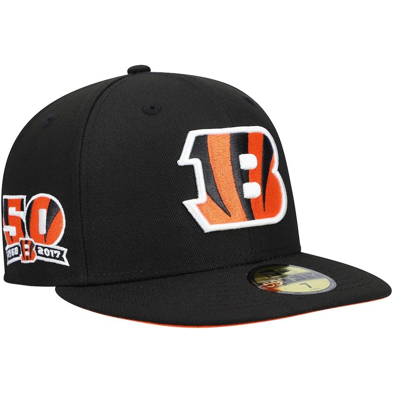 New Era Cincinnati Bengals Black 50th Anniversary Patch Team 59FIFTY Fitted Hat