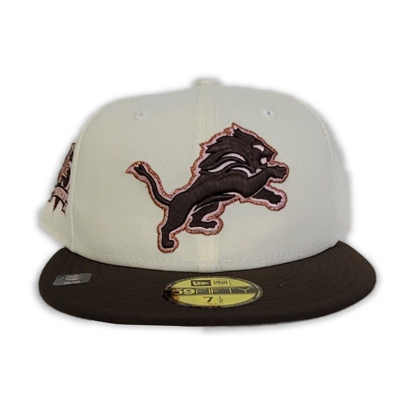 New Era Detroit Lions Off-White/Brown 75th Anniversary Pink Undervisor 59FIFTY Fitted Hat