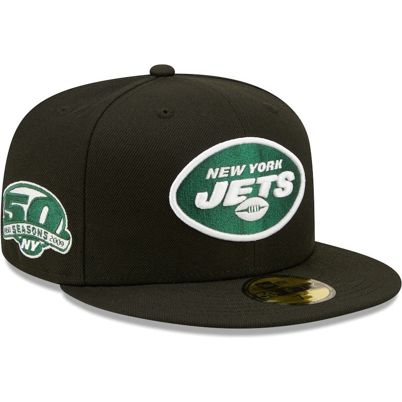 New Era New York Jets Black Team 50th Anniversary Patch 59FIFTY Fitted Hat