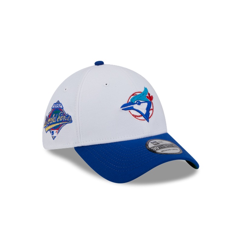 Toronto Blue Jays MLB New Era Men’s White/Royal Blue 39Thirty Team Classic Cooperstown Stretch Fit Hat