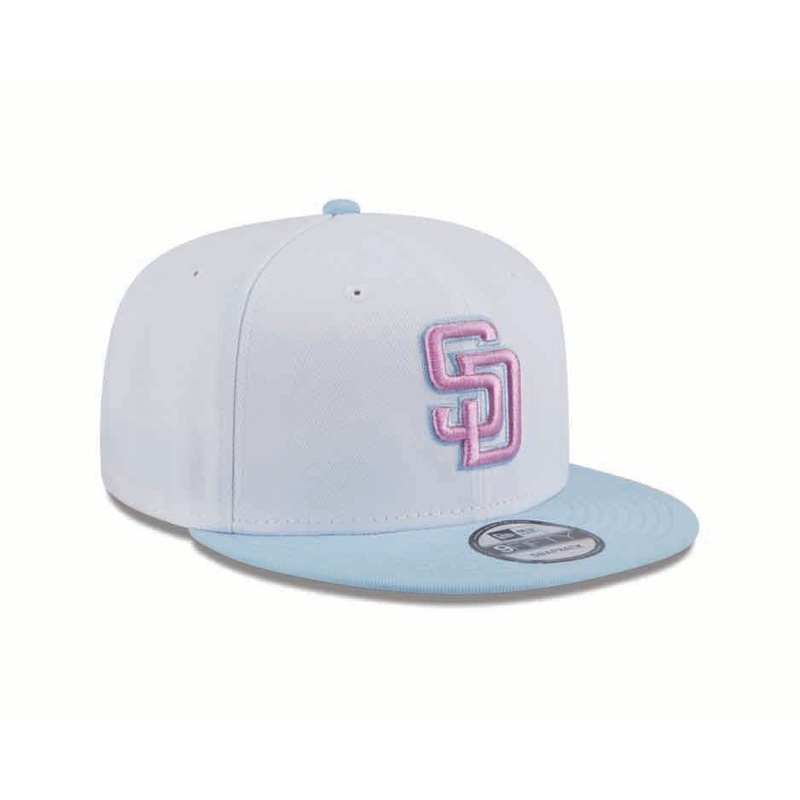 San Diego Padres New Era MLB 9FIFTY 950 Snapback Cap Hat White Crown Dark Sky Blue Visor Pink/Blue Logo (2-Tone Color Pack)