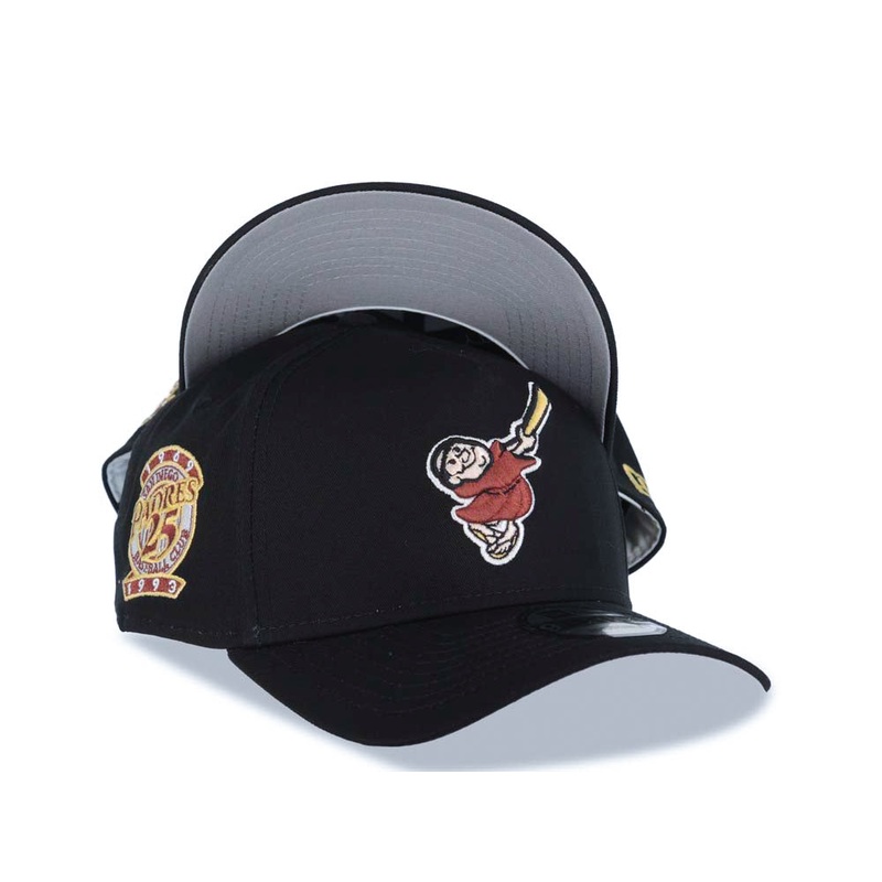 San Diego Padres New Era MLB 9FORTY 940 Adjustable A-Frame Cap Hat Black Crown/Visor Maroon Swinging Friar Logo 25th Anniversary Side Patch