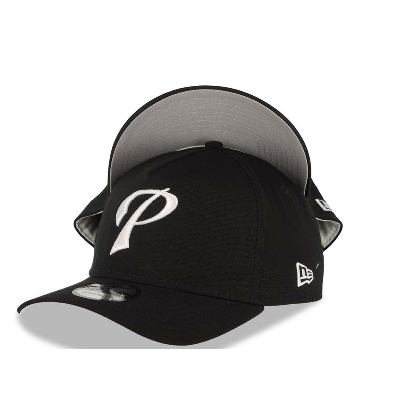 San Diego Padres New Era MLB 9FORTY 940 Adjustable A-Frame Cap Hat Black Crown/Visor White Script P Logo Gray UV