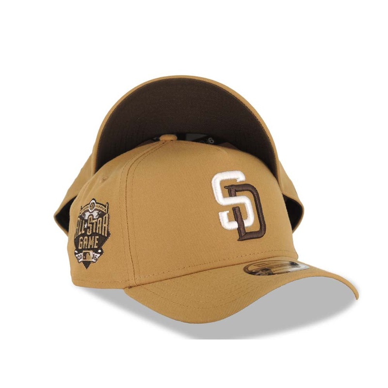 San Diego Padres New Era MLB 9FORTY 940 Adjustable A-Frame Cap Hat Wheat Crown/Visor White/Brown Logo 2016 All-Star Game Side Patch Brown UV