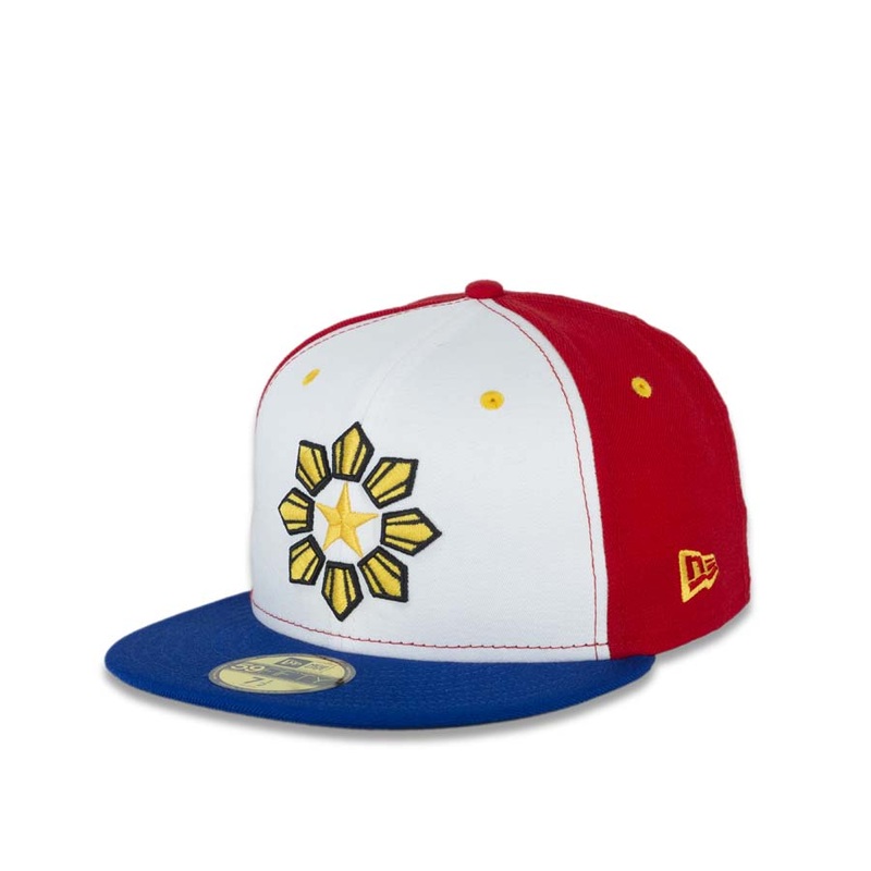 (Youth) Philippines New Era 59FIFTY 5950 Fitted Cap Hat White/Red Crown Royal Blue Visor Yellow/Black Logo