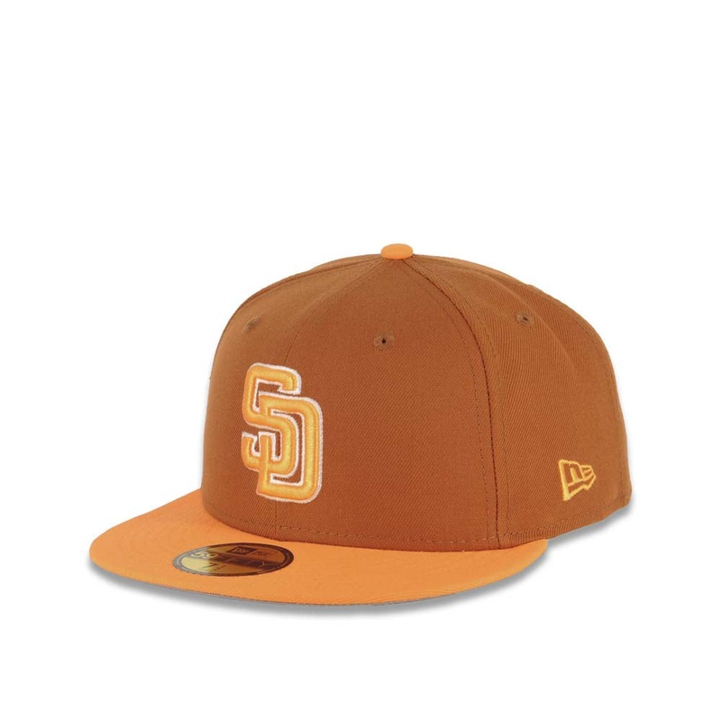(Youth) San Diego Padres New Era MLB 59FIFTY 5950 Kid Fitted Cap Hat Dark Orange Crown Orange Visor Orange/White Logo (2-Tone Color Pack)