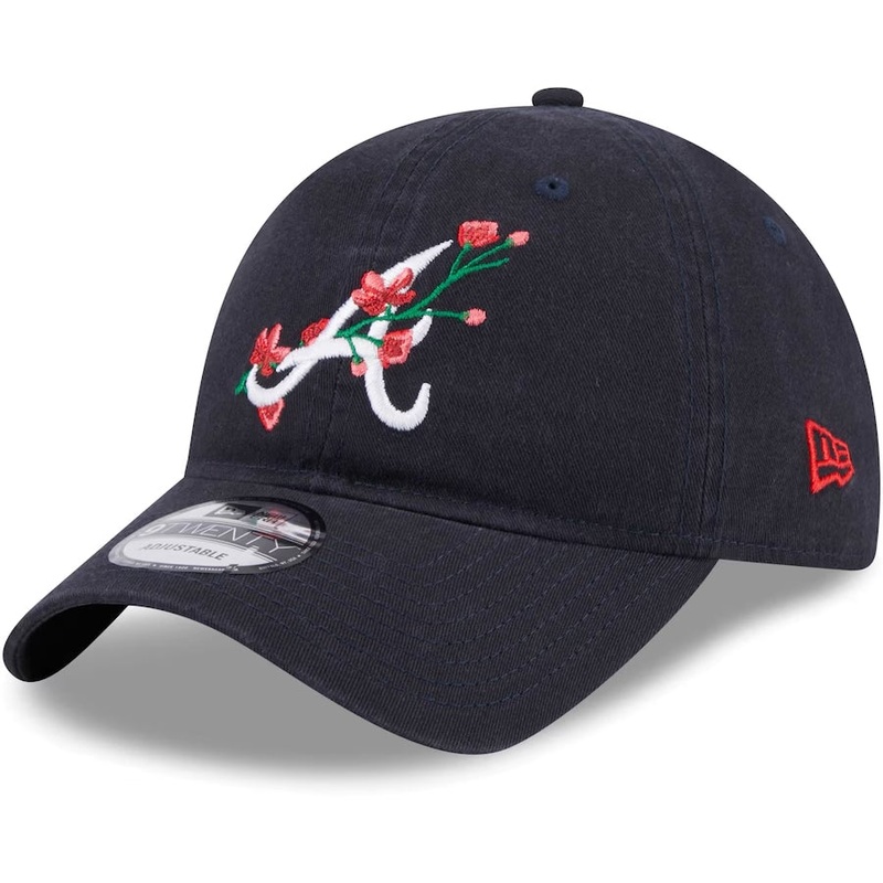Atlanta Braves New Era MLB 9TWENTY 920 Adjustable Cap Hat Navy Blue Crown/Visor White Logo (Game Day Bloom Flower)