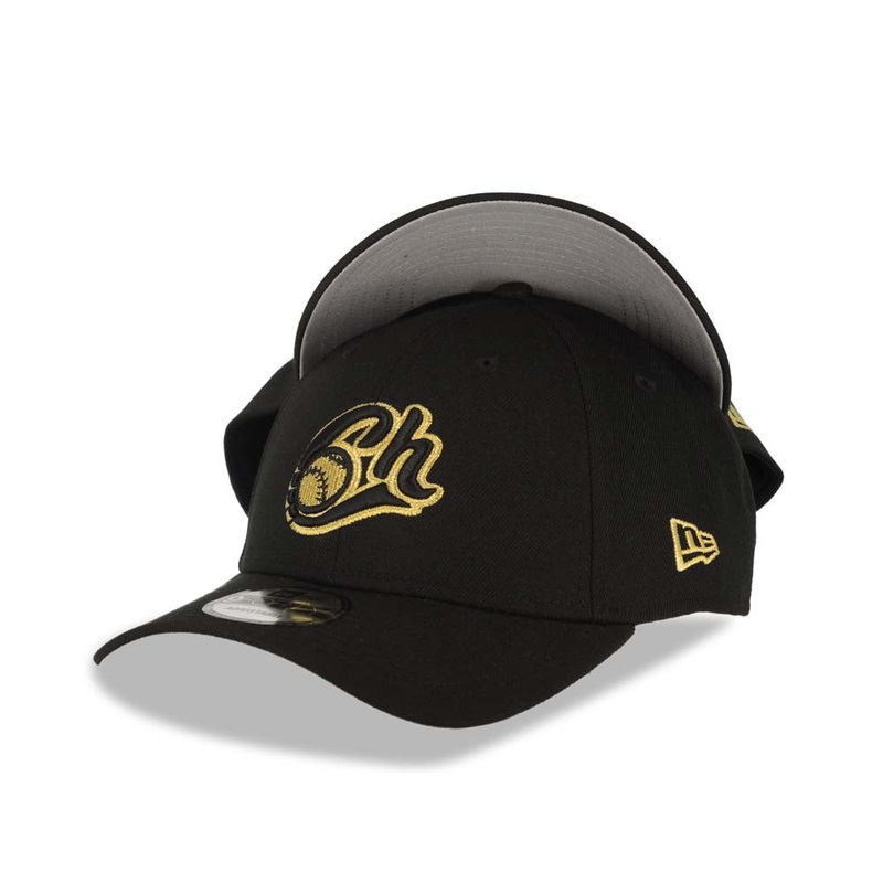 Charros de Jalisco New Era LMP 9FORTY 940 Adjustable Cap Hat Black Crown/Visor Black/Metallic Gold Logo Gray UV