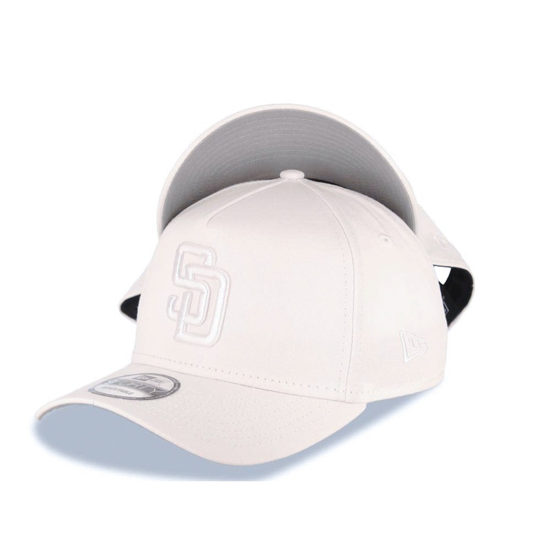 San Diego Padres New Era MLB 9FORTY 940 Adjustable A-Frame Cap Hat White Crown/Visor White Logo Gray UV