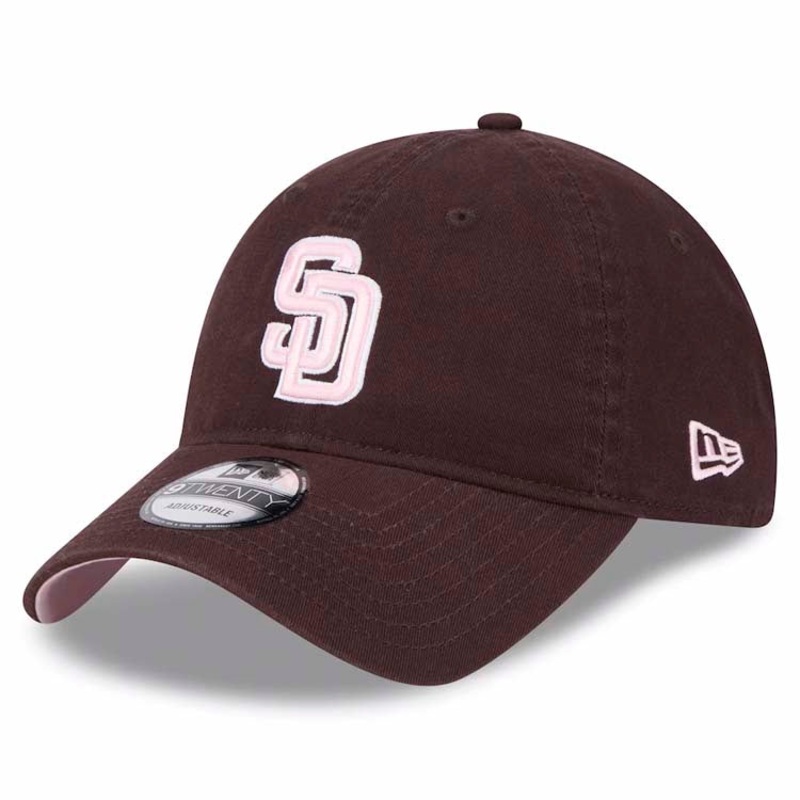 San Diego Padres New Era MLB 9TWENTY 920 Adjustable Cap Hat Brown Crown/Visor Pink/White Logo (2024 Mother’s Day)