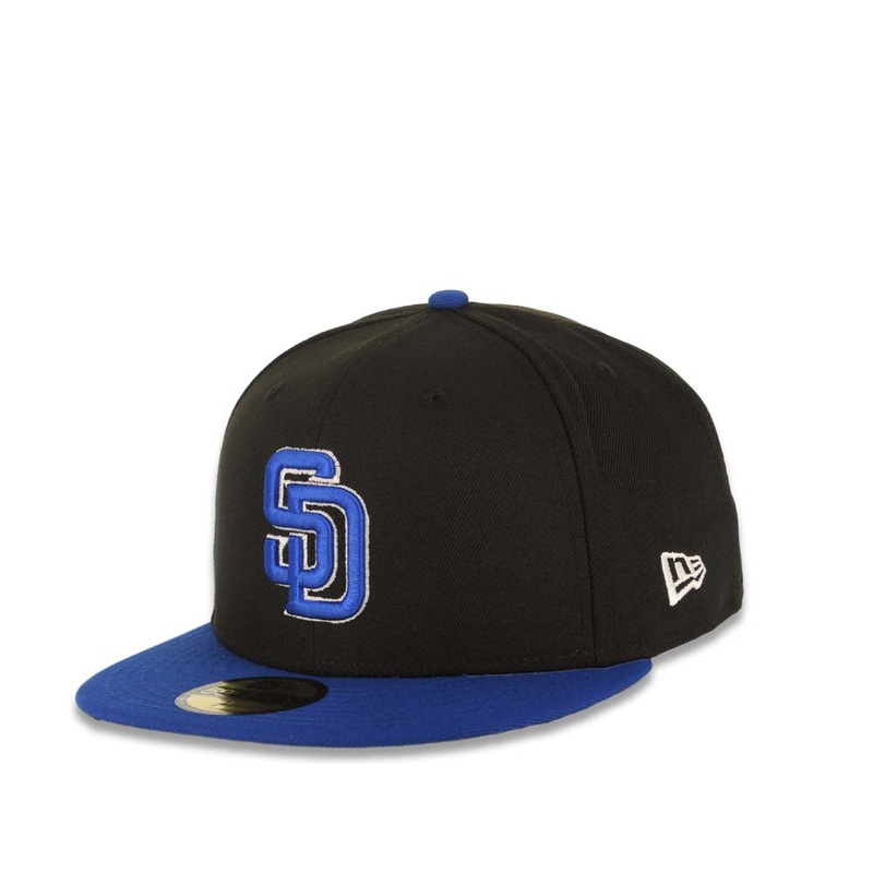 (Youth) San Diego Padres New Era MLB 59FIFTY 5950 Kid Fitted Cap Hat Black Crown Royal Blue Visor Royal Blue/White Logo