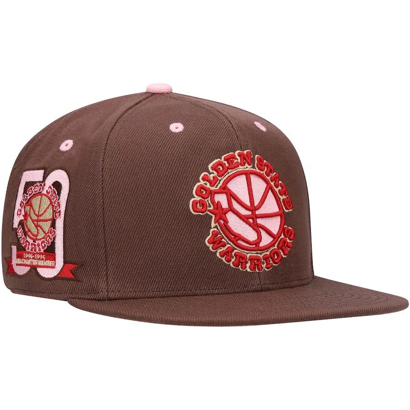 Mitchell & Ness Golden State Warriors Brown 50th Anniversary Hardwood Classics Brown Sugar Bacon Fitted Hat