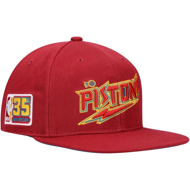 Mitchell & Ness x Lids Detroit Pistons Red 35th Anniversary Hardwood Classics Northern Lights Fitted Hat