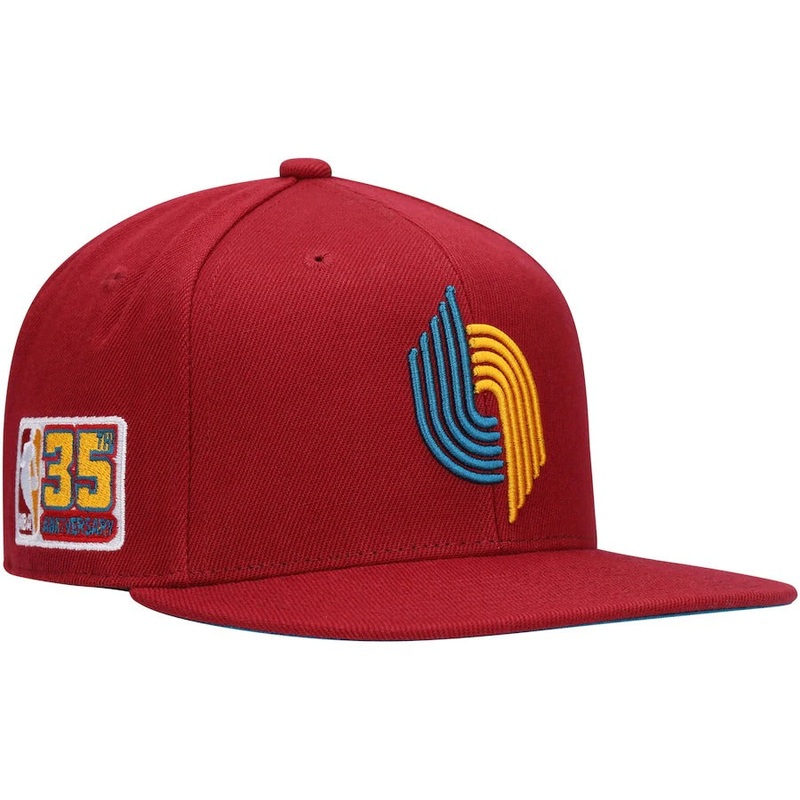 Mitchell & Ness x Lids Portland Trail Blazers Red NBA 35th Anniversary Season Hardwood Classics Northern Lights Fitted Hat
