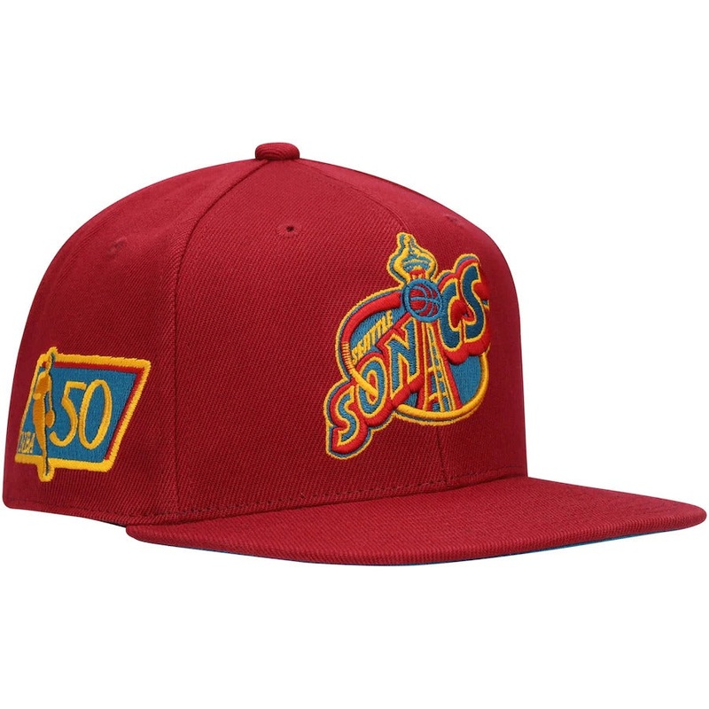 Mitchell & Ness x Lids Seattle SuperSonics Red NBA 50th Anniversary Season Hardwood Classics Northern Lights Fitted Hat