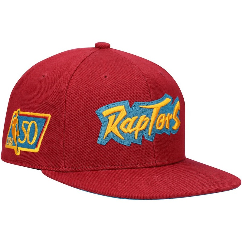 Mitchell & Ness x Lids Toronto Raptors Red 50th Anniversary Hardwood Classics Northern Lights Fitted Hat