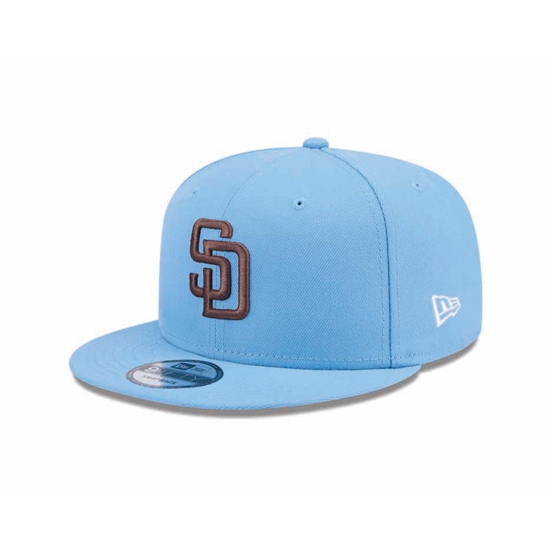San Diego Padres New Era MLB 9FIFTY 950 Snapback Cap Hat Sky Blue Crown/Visor Brown Logo