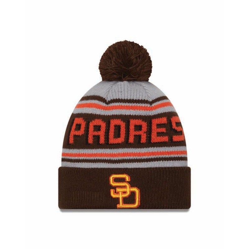 San Diego Padres New Era MLB Cuffed Pom Knit Hat Gray/Brown/Orange Crown/Visor Yellow/Orange Logo