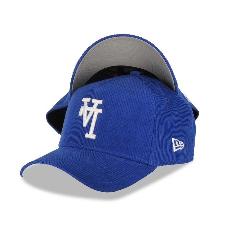 (Corduroy) Los Angeles Dodgers New Era MLB 9FORTY 940 Adjustable A-Frame Cap Hat Royal Blue Crown/Visor White Upside Down Logo