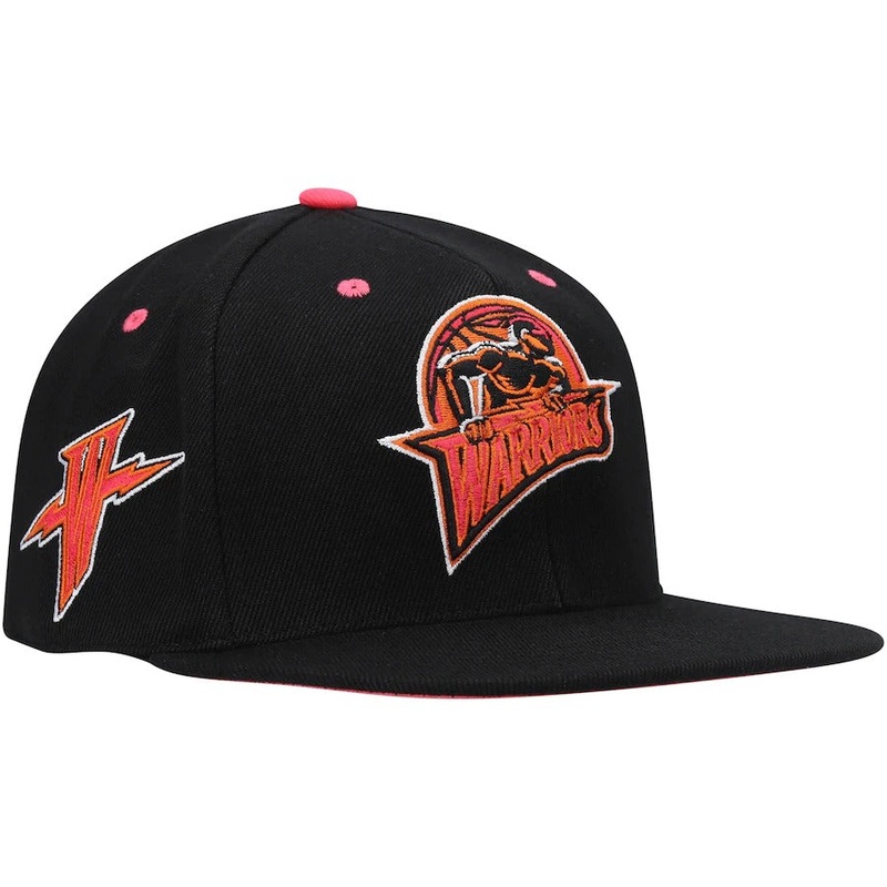 Mitchell & Ness x Lids Golden State Warriors Black Hardwood Classics Sunset Fitted Hat