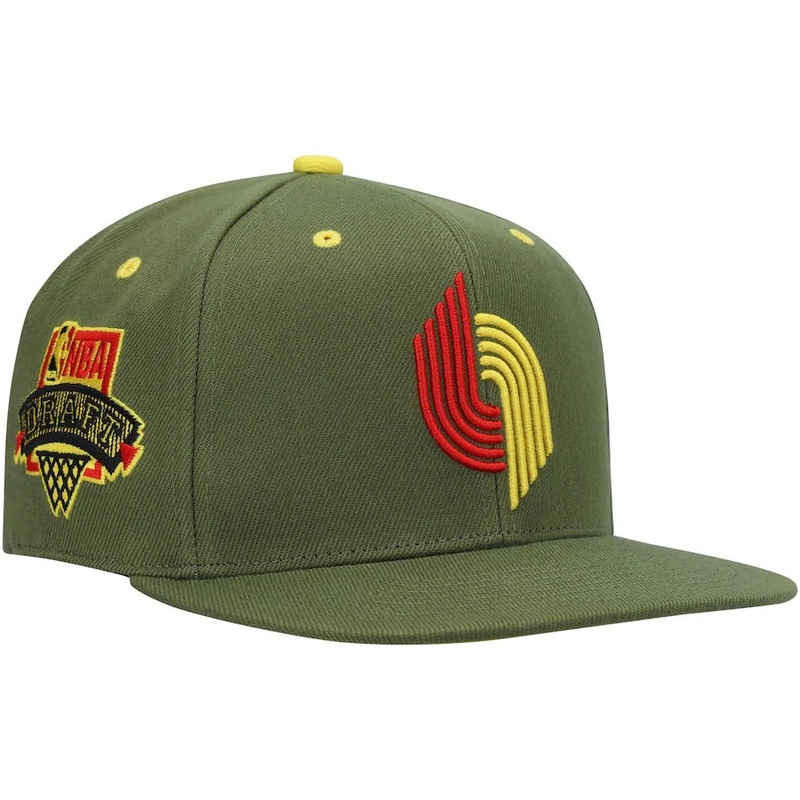 Mitchell & Ness x Lids Portland Trail Blazers Olive NBA Draft Patch Hardwood Classics Dusty Fitted Hat