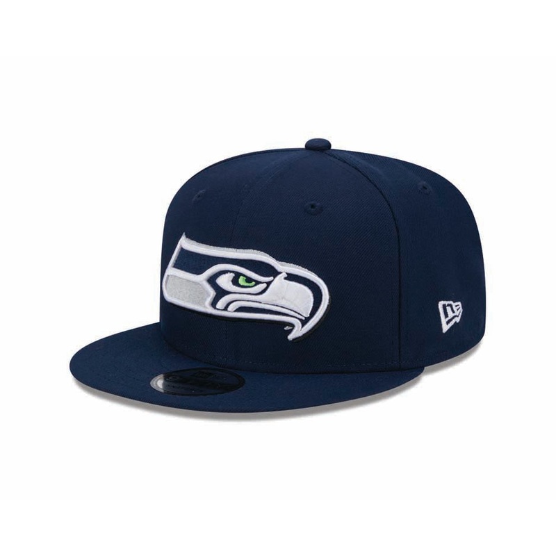 Seattle Seahawks New Era NFL 9FIFTY 950 Snapback Cap Hat Navy Blue Crown/Visor Team Coloe Logo Sea Hawks 12 (2024 Draft)