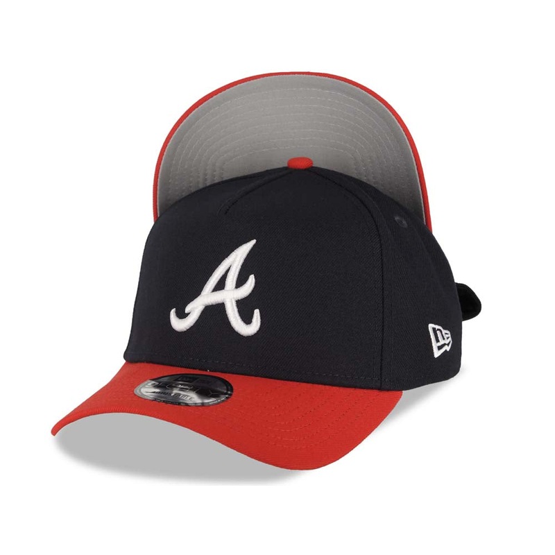 Atlanta Braves New Era MLB 9FORTY 940 Adjustable A-Frame Cap Hat Navy Blue Crown Red Visor White Logo Gray UV