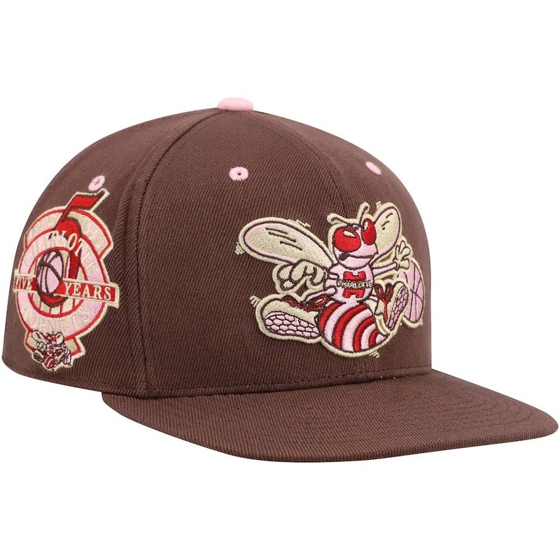 Mitchell & Ness Charlotte Hornets Brown 5th Anniversary Hardwood Classics Brown Sugar Bacon Fitted Hat