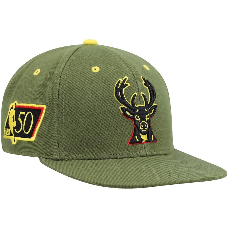 Mitchell & Ness x Lids Milwaukee Bucks Olive 50th Anniversary Hardwood Classics Dusty Fitted Hat