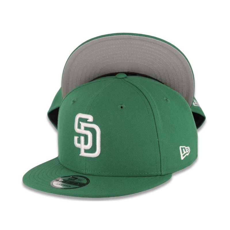 San Diego Padres New Era MLB 9FIFTY 950 Snapback Cap Hat Green Crown/Visor White Logo Gray UV