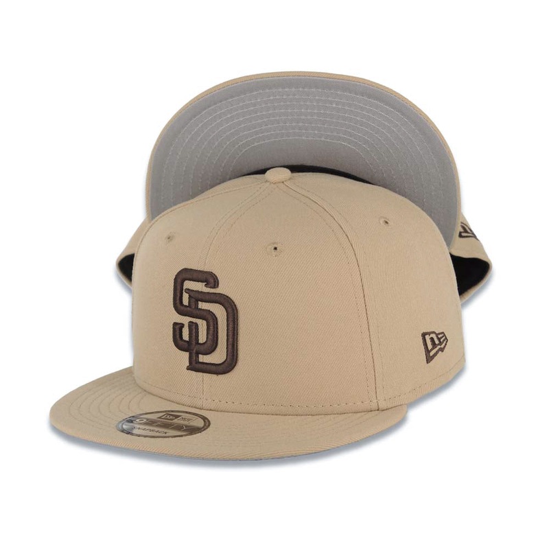 San Diego Padres New Era MLB 9FIFTY 950 Snapback Cap Hat Khaki Crown/Visor Brown Logo Gray UV