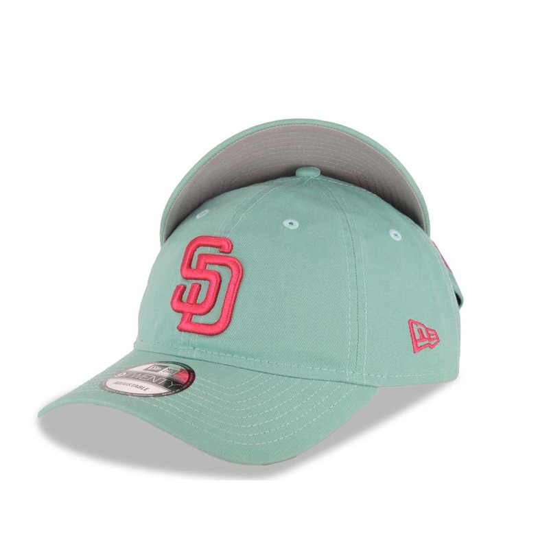 San Diego Padres New Era MLB 9TWENTY 920 Adjustable Cap Hat Light Teal Crown/Visor Magenta Logo Gray UV
