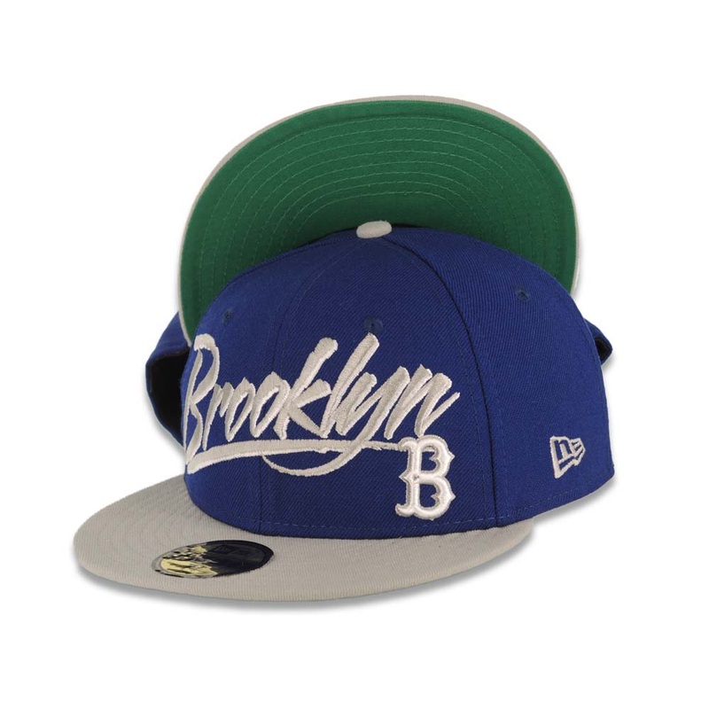 Brooklyn Dodgers New Era MLB 59FIFTY 5950 Cap Hat Royal Blue Crown Gray Visor Gray/White Retro Text Logo