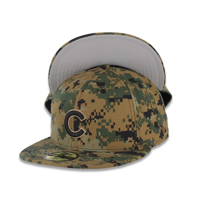 Chicago Cubs New Era MLB 59FIFTY 5950 Fitted Cap Hat Digital Camo Crown/Visor Black Logo