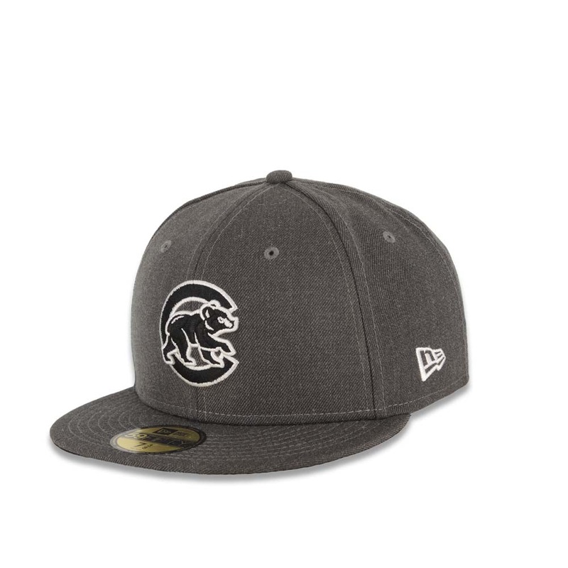 Chicago Cubs New Era MLB 59FIFTY 5950 Fitted Heather Cap Hat Gray Crown/Visor Black/White Logo