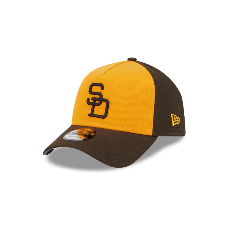 San Diego Padres New Era MLB 9FORTY 940 Adjustable A-Frame Cap Hat Yellow/Brown Crown Brown Visor Brown Cooperstown Logo