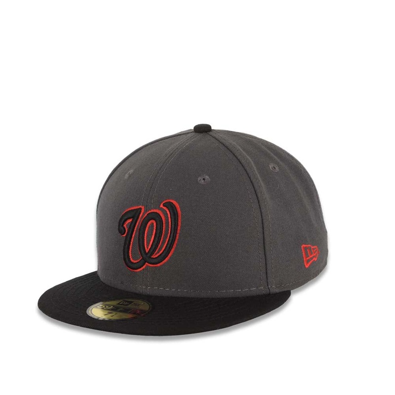 Washington Nationals New Era MLB 59FIFTY 5950 Fitted Cap Hat Dark Gray Crown Black Visor Black/Red Logo
