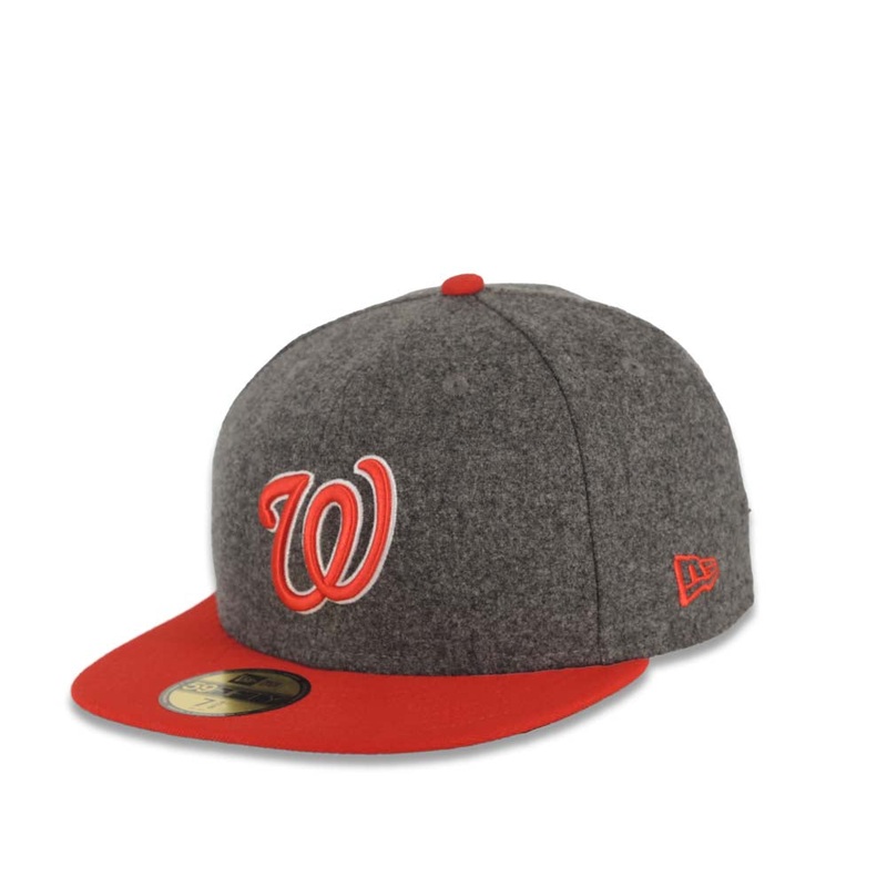 Washington Nationals New Era MLB 59FIFTY 5950 Fitted Melton Cap Hat Gray Crown Red Visor Red/White Logo