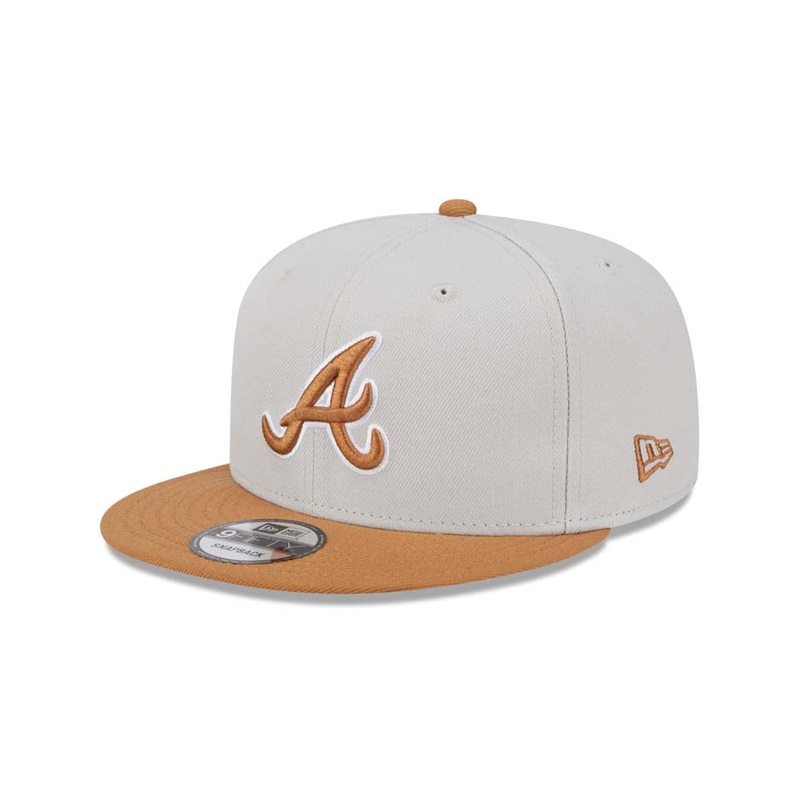 Atlanta Braves New Era MLB 9FIFTY 950 Snapback Cap Hat Stone Crown Light Brown Visor Light Brown/White Logo Gray UV (Color Pack)