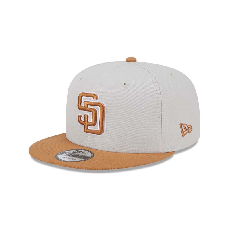 San Diego Padres New Era MLB 9FIFTY 950 Snapback Cap Hat Stone Crown Light Brown Visor Light Brown/White Logo Gray UV (Color Pack)